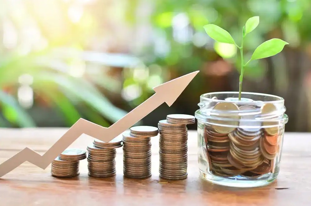 Coins in a jar growing a plant