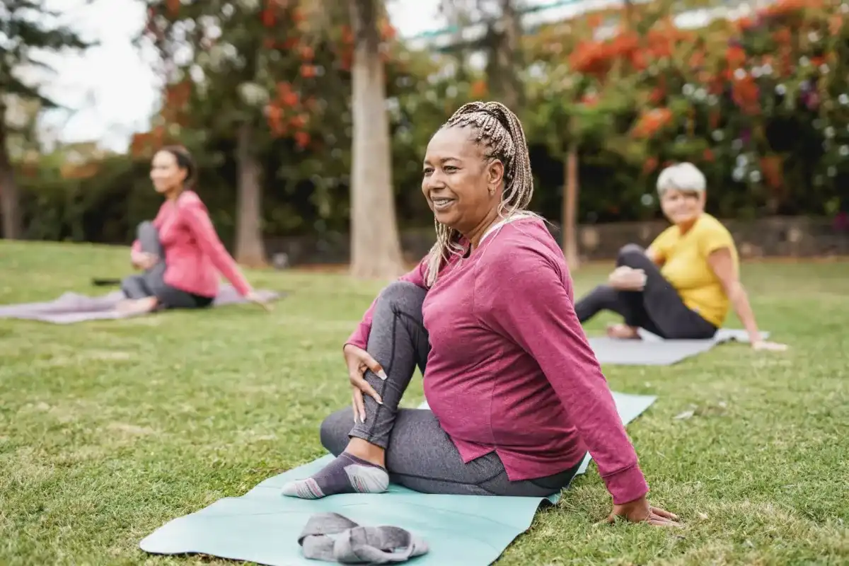 A woman doing yoga to relieve stress
