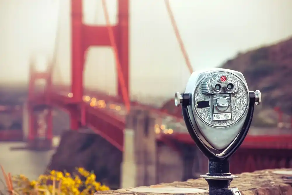 Binoculars viewing the Golden Gate Bridge in San Francisco