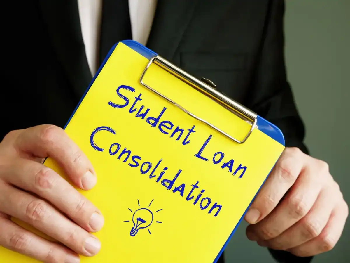 A clipboard reading "Student Loan Consolidation"