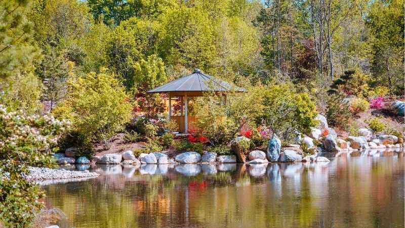 Gazebo by the water at the Frederik Meijer Gardens and Sculpture Park.