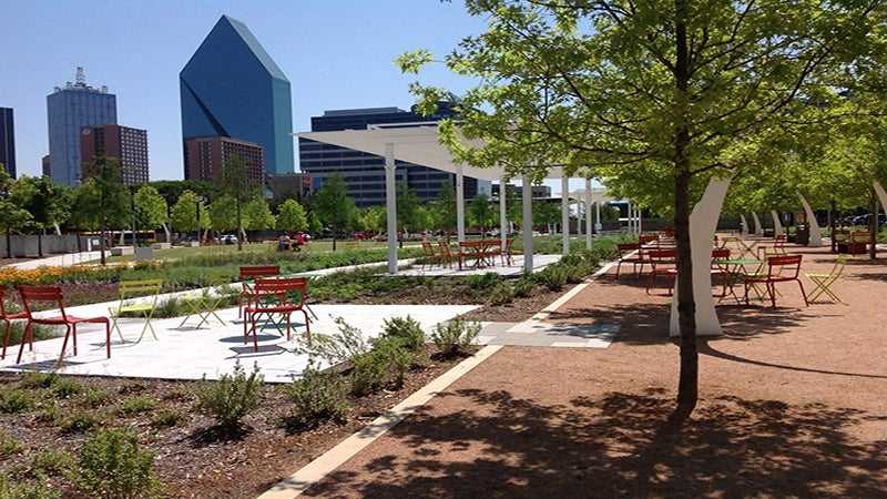 View of Dallas, TX from Klyde Warren Park.