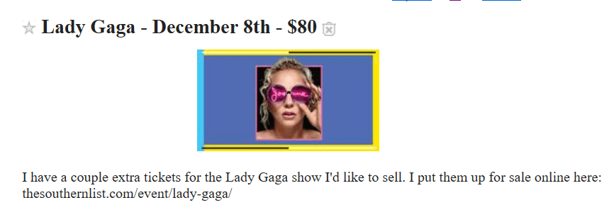 Lady Gaga tickets on craiglist