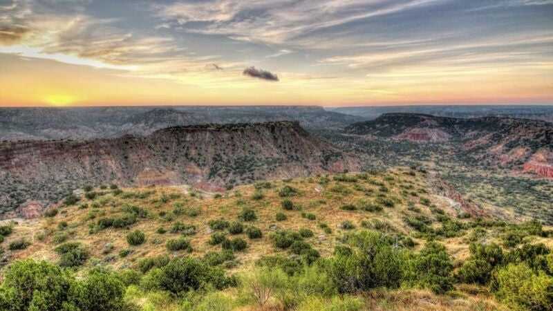 Sunset view of Palo Duro Canyon State Park in Canyon, Texas.
