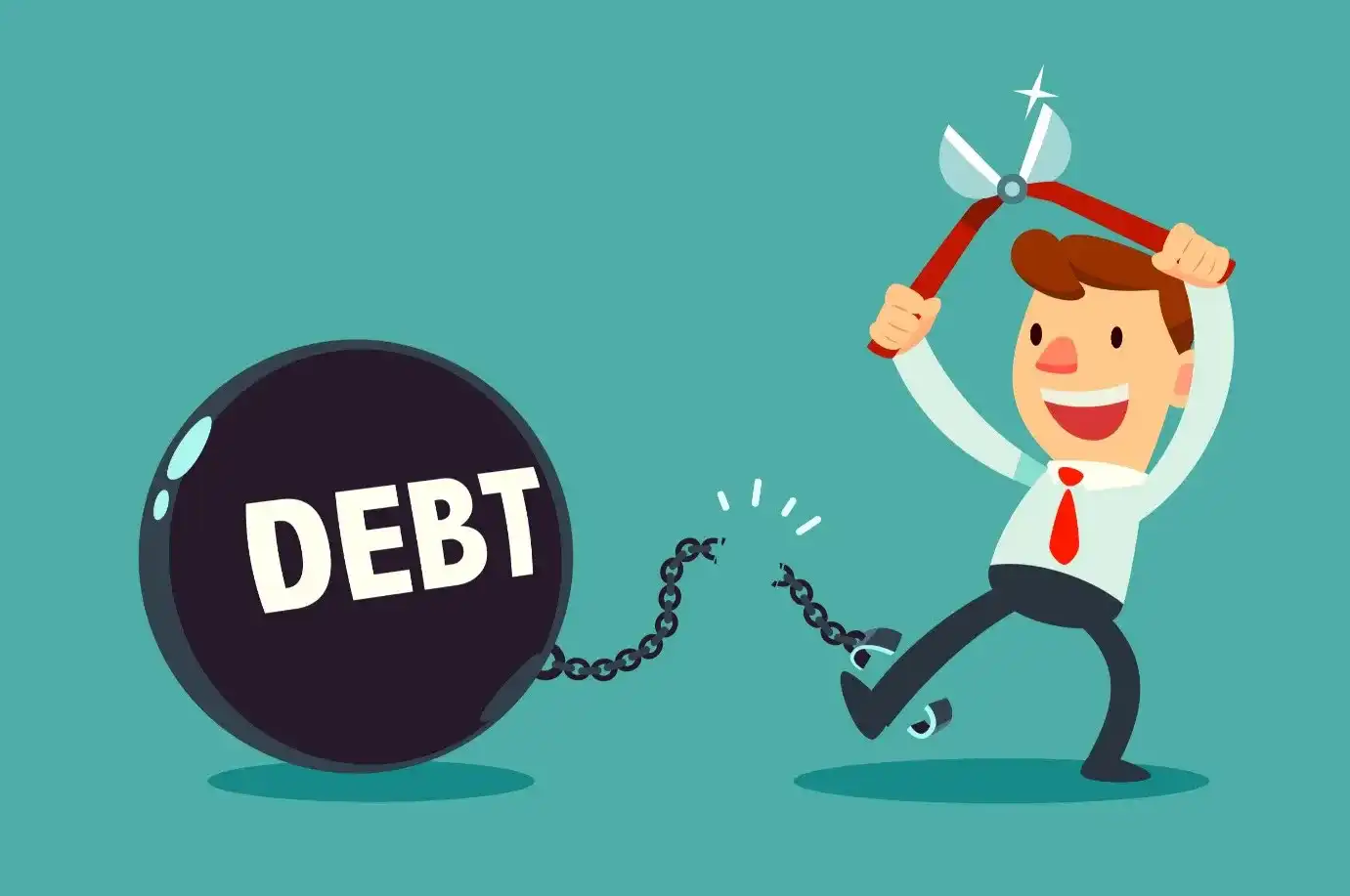 Graphic of a man cutting off the chains of debt