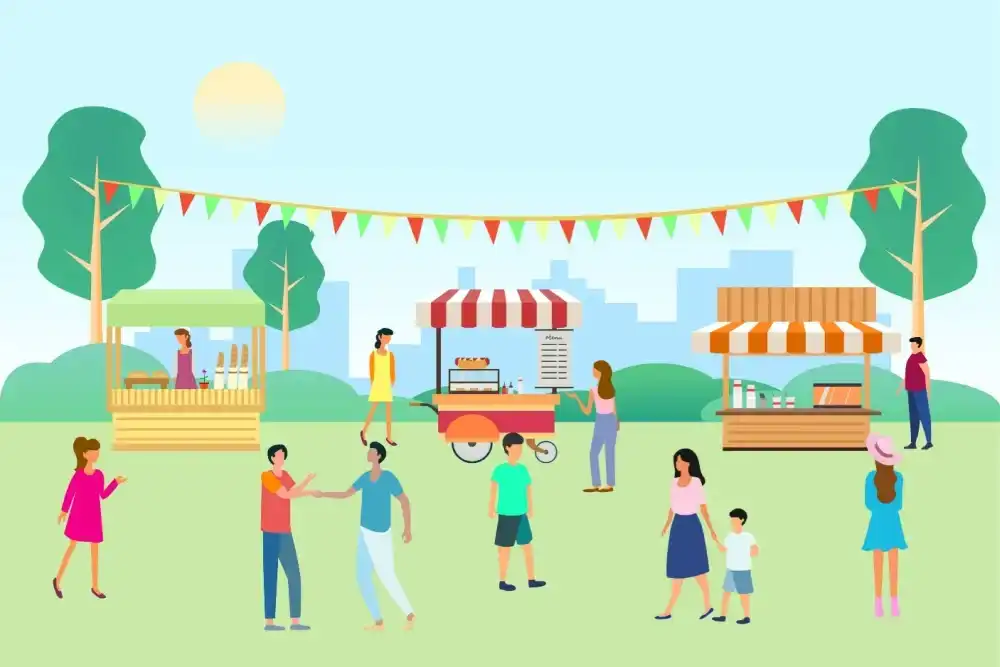 Illustration of a town event, perfect for a staycation event