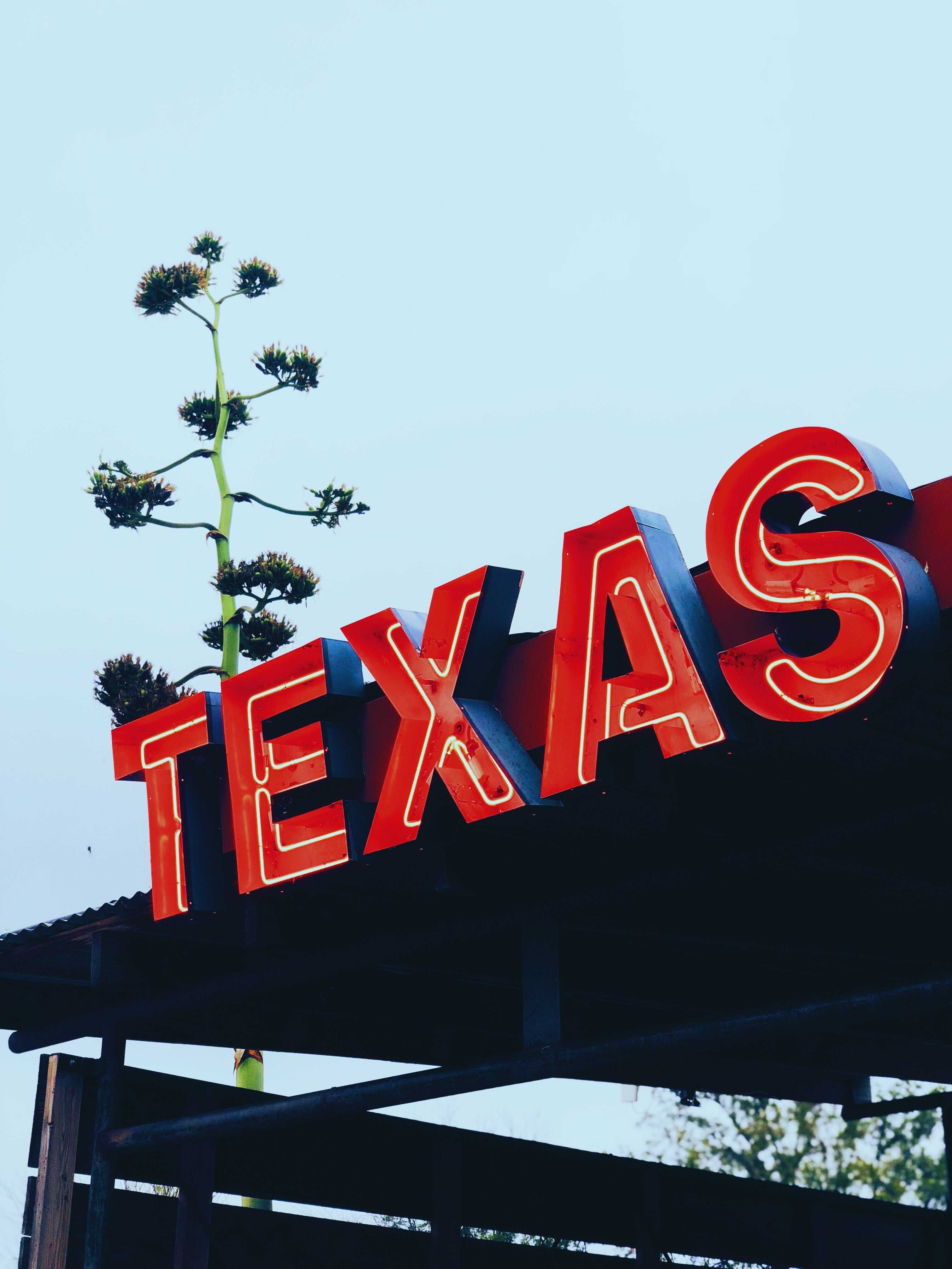 Texas signage red with blue skyline
