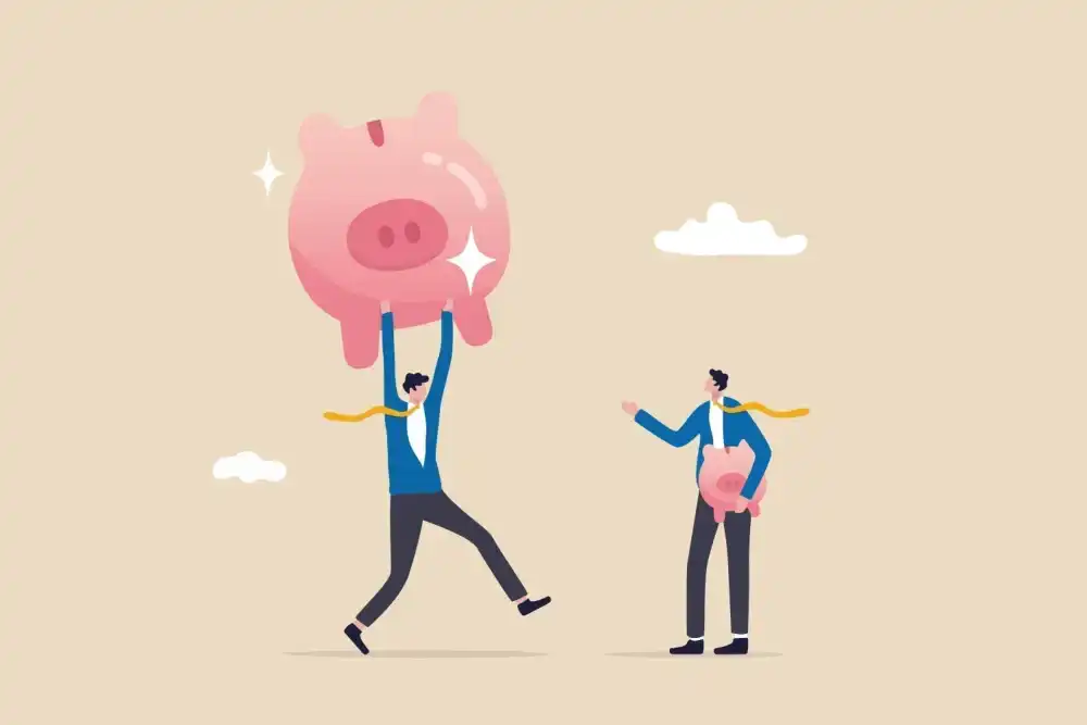 Illustration of man holding a piggy bank of their retirement savings