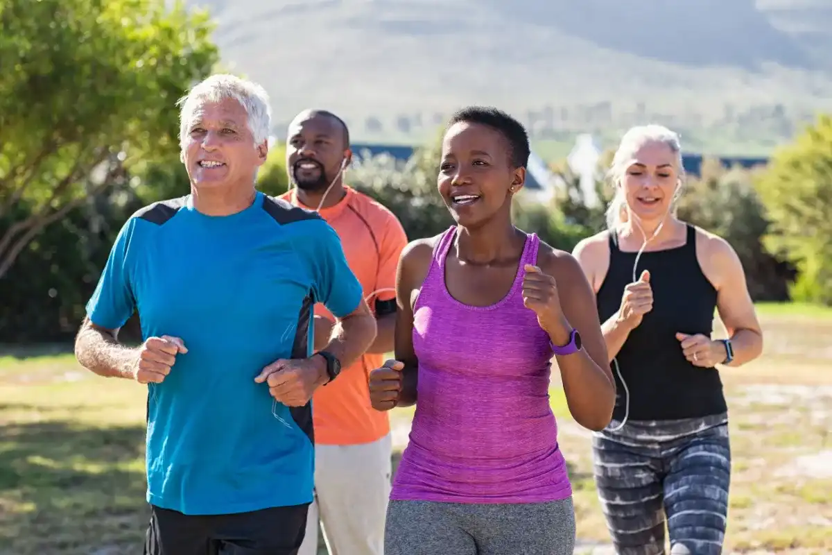 A group of people running to relieve stress