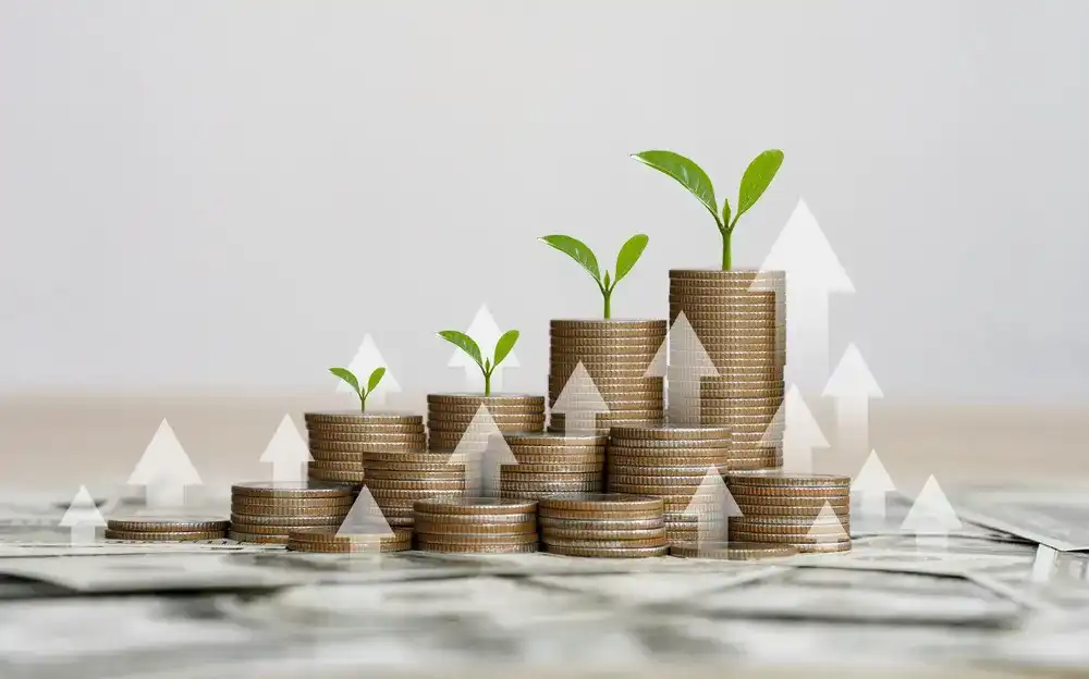 Coins and plants representing passive income