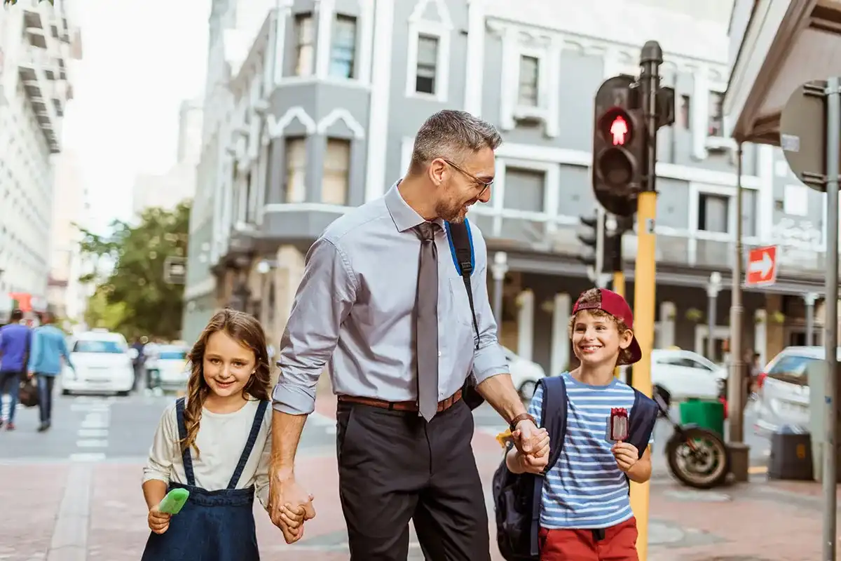 Father with his kids in an affordable city