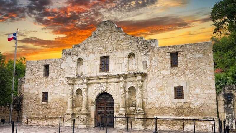 The Alamo at Sunset in San Antonio, Texas.